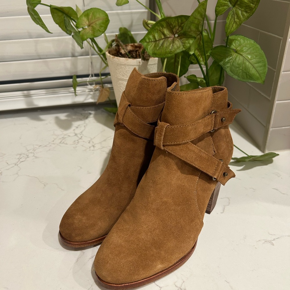 Gianni Bini Chestnut Suede Ankle Boots with Buckle Strap